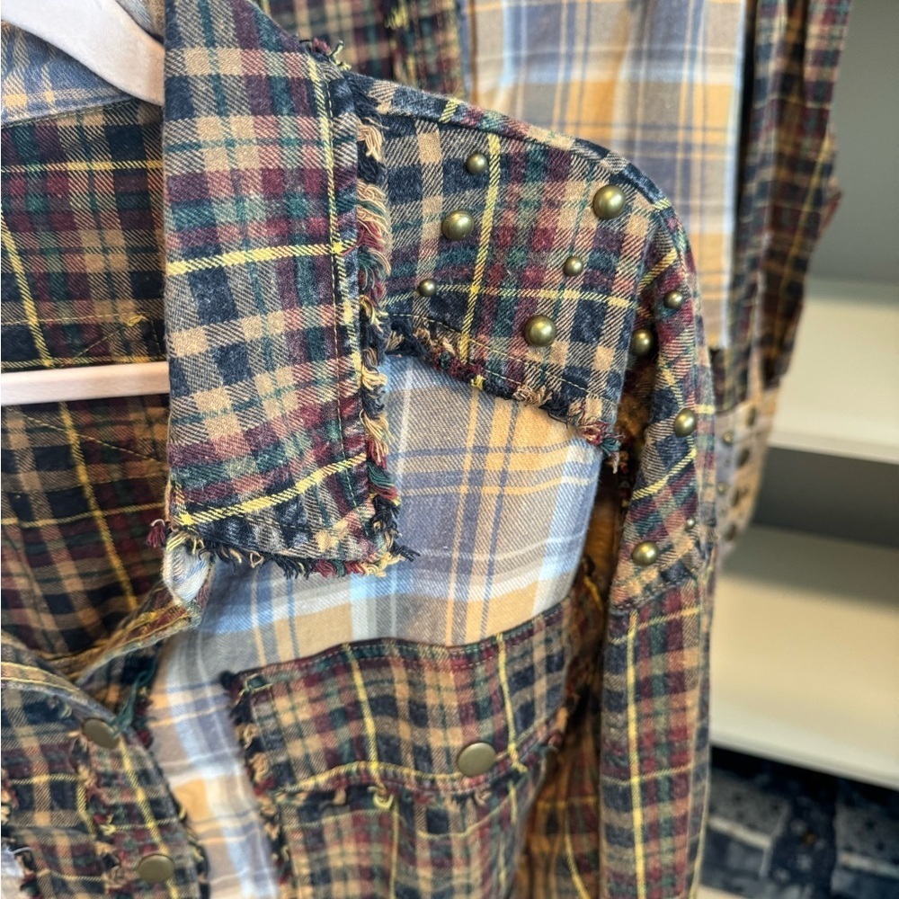 Oli & Hali Studded Patchwork Plaid Shirt - Picture 3 of 11